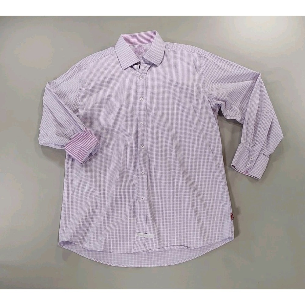 Old Money English Laundry Button Down Cotton Purple Gingham Mens Large Shirt